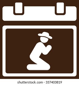 Pray Date vector icon. Style is flat symbol, white color, rounded angles, brown background.