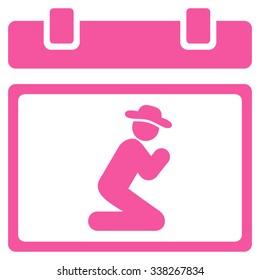 Pray Date vector icon. Style is flat symbol, pink color, rounded angles, white background.