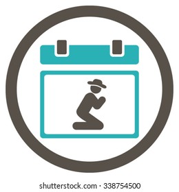 Pray Date vector icon. Style is bicolor flat rounded symbol, grey and cyan colors, rounded angles, white background.