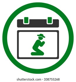 Pray Date vector icon. Style is bicolor flat rounded symbol, green and gray colors, rounded angles, white background.