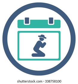 Pray Date vector icon. Style is bicolor flat rounded symbol, cobalt and cyan colors, rounded angles, white background.