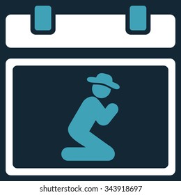 Pray Date vector icon. Style is bicolor flat symbol, blue and white colors, rounded angles, dark blue background.