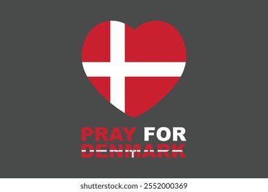 Pray for Denmark Word with heart shape, Denmark flag vector graphic, Denmark country flag is a symbol of freedom, National Denmark flag, vector illustration
