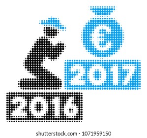 Pray For Euro 2017 halftone vector pictogram. Illustration style is dotted iconic Pray For Euro 2017 icon symbol on a white background. Halftone texture is circle spots.