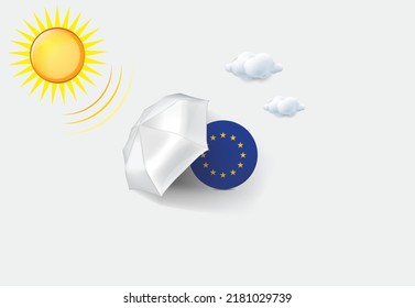 Pray for Europe. Umbrella protect Europe Map. Europe heat wave concept. vector illustrations.