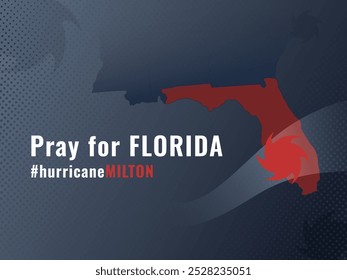 Bete für Florida, Illustration mit Karte und Hurrikan-Symbol. Vektordesign für Blog, Artikel, Social Media