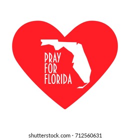 Recen por la ilustración vectorial de Florida. También es genial como icono de donar o ayudar. Corazón, mapa y texto: Recen por Florida. Ilustración de apoyo para el trabajo voluntario durante el huracán Michael, las inundaciones y las tierras