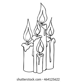 Pray for. Hand drawn candles vector stock illustration. Black and white whiteboard drawing.