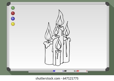 Pray for. RIP concept. Hand drawn candles vector stock illustration. Black and white whiteboard drawing.