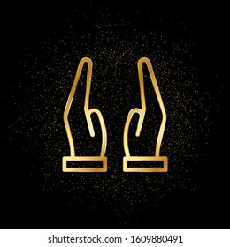 Pray gold icon. Vector illustration of golden particle background.. Spiritual concept vector illustration