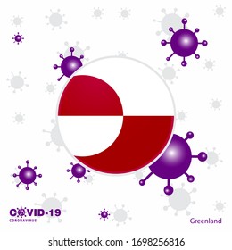 Pray For Greenland. COVID-19 Coronavirus Typography Flag. Stay home, Stay Healthy. Take care of your own health