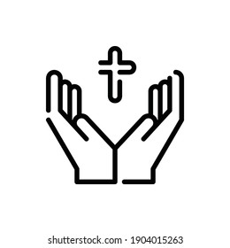 Pray, Hand, Christian Cross Icon Logo Illustration Vector Isolated. Christ and Easter Icon-Set. Suitable for Web Design, Logo, App, and UI. Editable Stroke and Pixel Perfect. EPS 10.