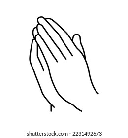 rezar el vector de icono de la línea de gestos de mano. señal de gesto de rezo a mano. símbolo de contorno aislado ilustración negra