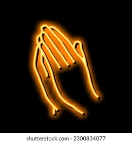 pray hand gesture neon light sign vector. pray hand gesture illustration