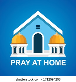 Pray at home icon design, Praying, taraweeh, salat, fasting, and celebrate ramadan at home. quarantine concept, social distancing to protect from COVID-19 diseases. 