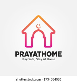 Pray at Home Logo Vector Illustration. Social Media Content Symbol Stay at Home.