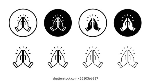 Pray icon (2) Black and white outline vector