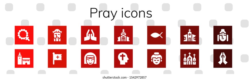 pray icon set. 14 filled pray icons.  Simple modern icons about  - Rosary, Church, Jesus, Christian, Pray, Nun, Faith, Christianity, Buddha, Prayer