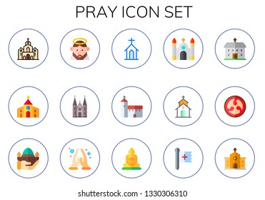 pray icon set. 15 flat pray icons.  Simple modern icons about  - church, jesus, monastery, kamon, namaste, buddha, christian, chapel