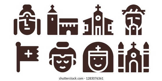 pray icon set. 8 filled pray icons. Simple modern icons about  - Christian, Buddha, Church, Nun, Jesus