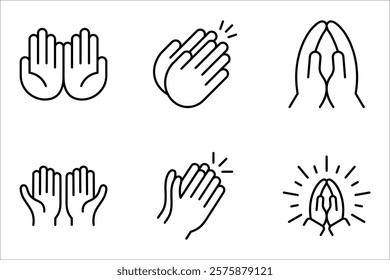 Pray icon set. Hands folded in prayer, hands praying sign, vector illustration on white background