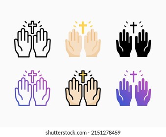 Pray icon set with line, outline, flat, filled, glyph, color, gradient. Editable stroke and pixel perfect. Can be used for digital product, presentation, print design and more.