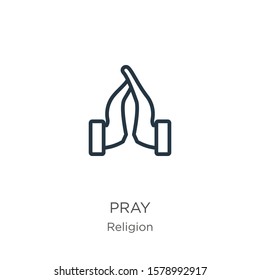 Pray icon. Thin linear pray outline icon isolated on white background from religion collection. Line vector sign, symbol for web and mobile