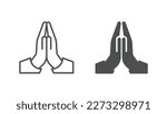 Pray icon vector. Hands folded in prayer line icon. Outline hands folded in prayer vector icon. Designed for web and app design interfaces.