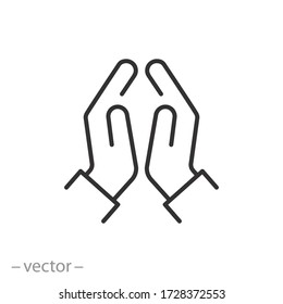 pray icon vector, praying hands, religion concept, thin line symbol on white background