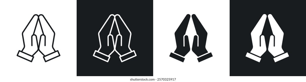 Pray icons vectors set in black. line and flat versions