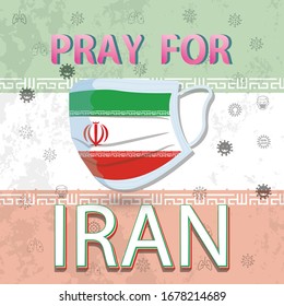 PRAY FOR IRAN coronavirus graphic illustration with face mask vector template for social media post, banner, poster etc.