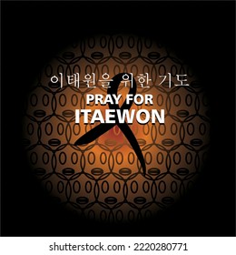 PRAY FOR ITAEWON Vektorgrafik mit Kopfsymbol, flacher Hintergrund. Halloween-Tragödie in Südkorea
