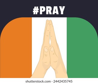 Pray for Ivory Coast, help or support concept, Ivory Coast flag with praying hands, interantional campaign and humanity idea, vector design, stop war, solidarity and union