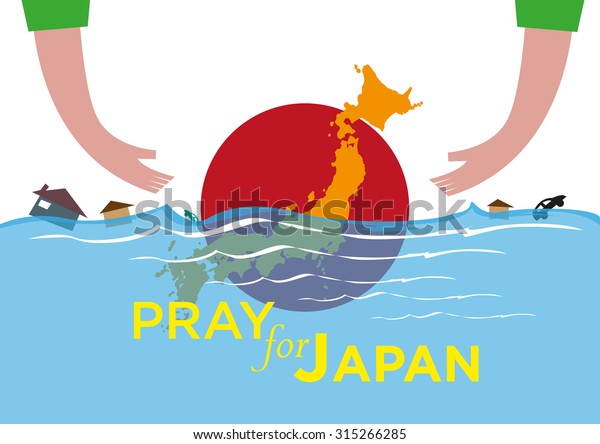Pray for Japan concept. Offering Help during\
natural disasters. Editable Clip\
Art.