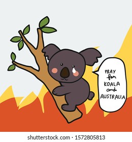 Pray for Koala and Australia cartoon vector illustration