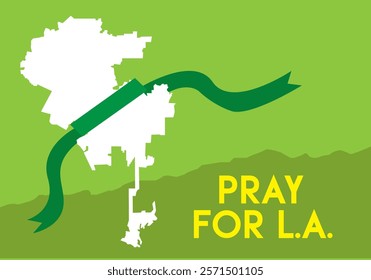 Pray for LA concept. Los Angeles Map with Healing Ribbon Concept. 