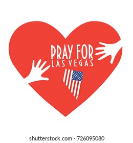 Pray for Las Vegas Vector Illustration. Great as donate, relief or help icon. Heart, Nevada map silhouette and text: Pray for Las Vegas. Support for volunteering and charity work after mass shooting.