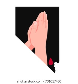 Pray for Las Vegas vector illustration. Praying Hands in black background Nevada map silhouette. 