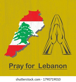 Pray for Lebanon background with hands in praying position and map of Lebanon with flag Vector illustration.