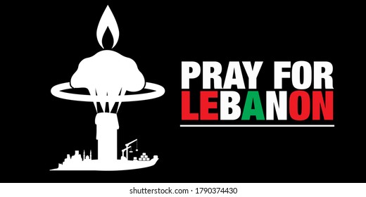Pray for Lebanon. Banner to support the explosion in the port of Beirut with the colors of the flag of Lebanon. Solidarity. Vector. 