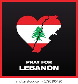 Pray for lebanon concept, banner, sign, design concept, social media post  with lebanon flag icon and a heart icon on a black background with white text.