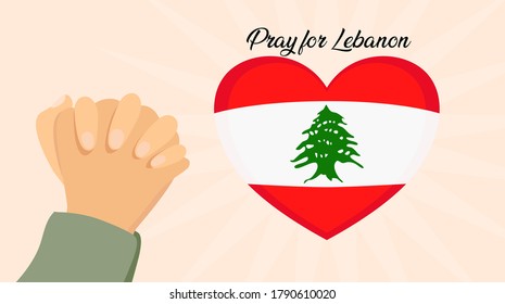 Pray for Lebanon, Help Lebanon and Save Lebanon concept. Lebanon flag icon with Christian praying hand