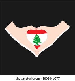 Pray for Lebanon, Help Lebanon and Save Lebanon concept. two hand gently hold heart with lebanese flag inside