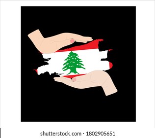 Pray for Lebanon, Help Lebanon and Save Lebanon concept. two hand gently hold heart with lebanese flag inside