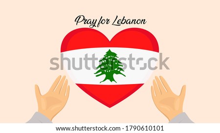 Pray for Lebanon, Help Lebanon and Save Lebanon concept. Lebanon flag icon with Muslim praying hand