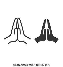 Pray line and glyph con, line style and solid style. Prayer can also have the purpose of thanksgiving or praise, and in comparative religion is closely associated. Vector illustration EPS 10