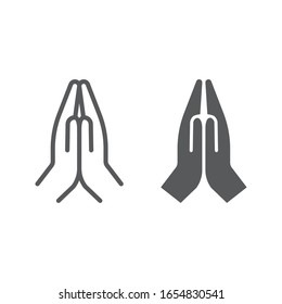 Pray line and glyph icon, religion and prayer, hands praying sign, vector graphics, a linear pattern on a white background, eps 10