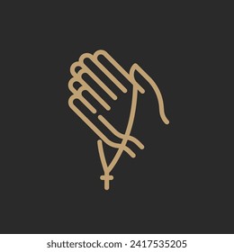 Pray line icon, hope and christianity, praying hands with rosary vector icon, vector graphics, editable stroke outline sign, eps 10.