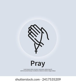 Pray line icon, hope and christianity, praying hands with rosary vector icon, vector graphics, editable stroke outline sign, eps 10.