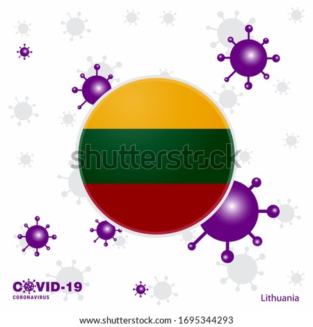 Pray For Lithuania. COVID-19 Coronavirus Typography Flag. Stay home, Stay Healthy. Take care of your own health